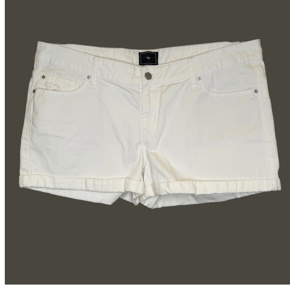 Gap Denim Shorts Womens White Distressed Cuffed Mid Rise Summer 3" Inseam 16/33R